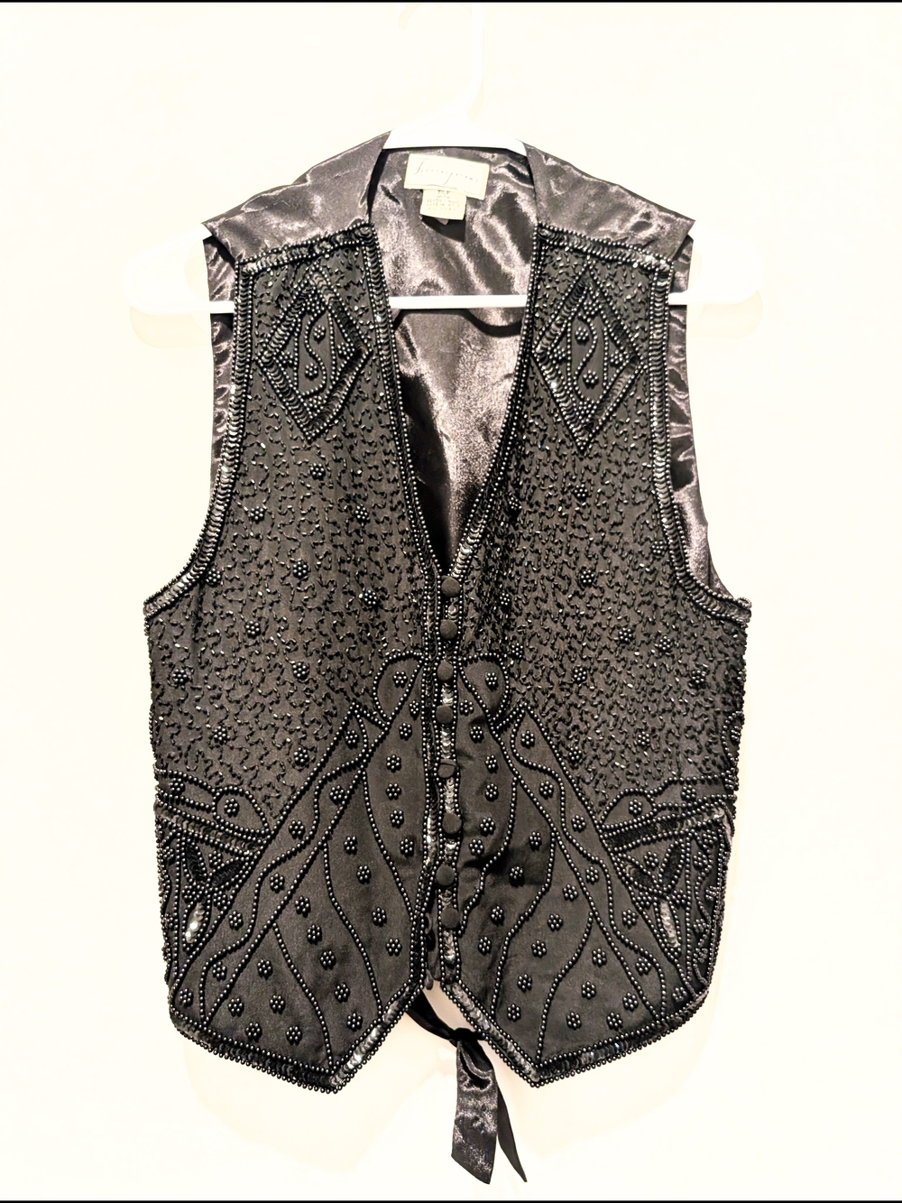 Vintage Black Beaded Embellished Boho Tunic Vest Top